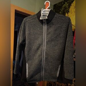 Men's Dark Blue and Gray Zip-Up Mock Turtle Neck Sweater